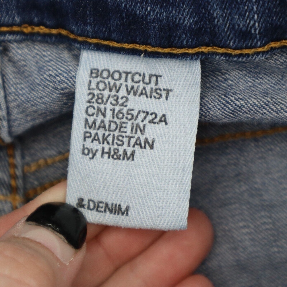 HM Pants Womens 28 Blue Denim Low Waist Boot Cut Flat Front Jeans Bottoms - Picture 3 of 16